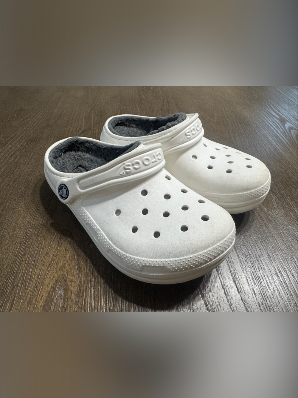 CROCS Kids Classic Lined Clogs - White with Gray Lining